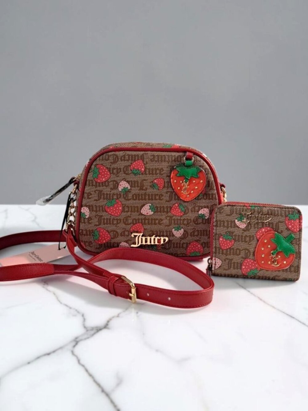 Juicy Couture Chestnut Brown & Red Freshly Picked Camera Bag and Wallet Set